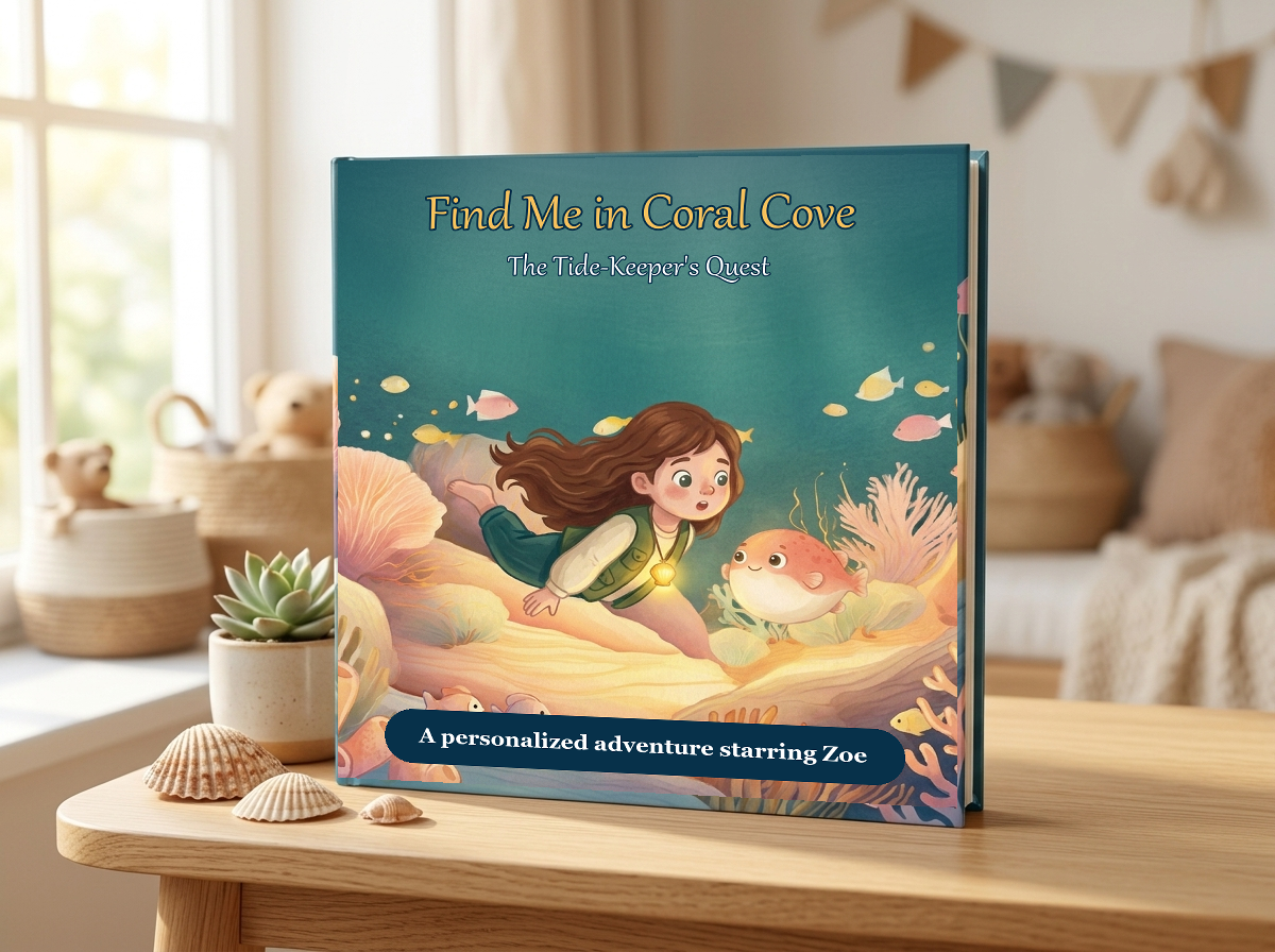 Find Me in Coral Cove personalized hardcover featuring the approved Zoe avatar